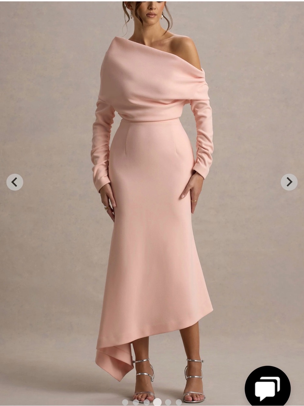Club L London Blush Pink LOU
Pink One-Shoulder Asymmetric Maxi Dress